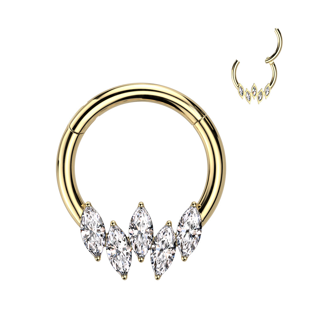 16G Surgical Steel Hinged 5 Marquise CZ For Septum & Daith Piercings